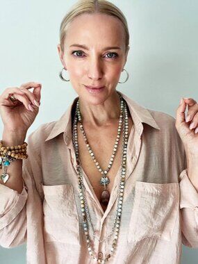 Katia Designs "Have Faith" Lotus Amazonite Long Chain Fusion Necklace